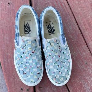 Vans Blue and White Checkered Slip-On Sneakers